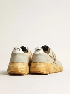 Sale Golden Goose Running Sole Feminino cor gelo com estrela de suede com tachas Cabedal de náilon cor creme