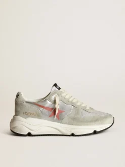 Outlet Golden Goose Running Sole feminino de couro prateado com inserções cinza gelo Cabedal de couro metálico prateado