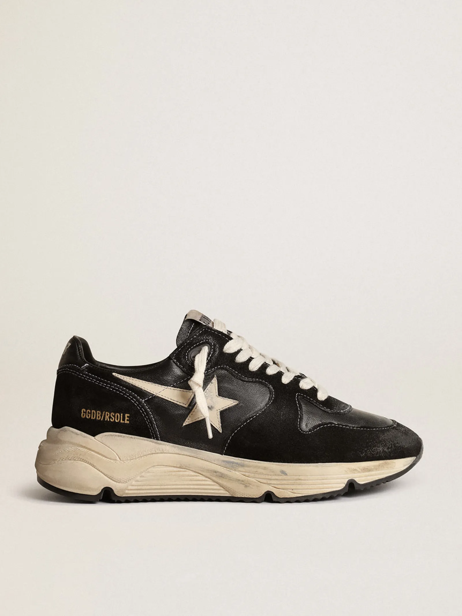 Flash Sale Golden Goose Running Sole feminino de napa e suede pretos Cabedal de napa e suede pretos