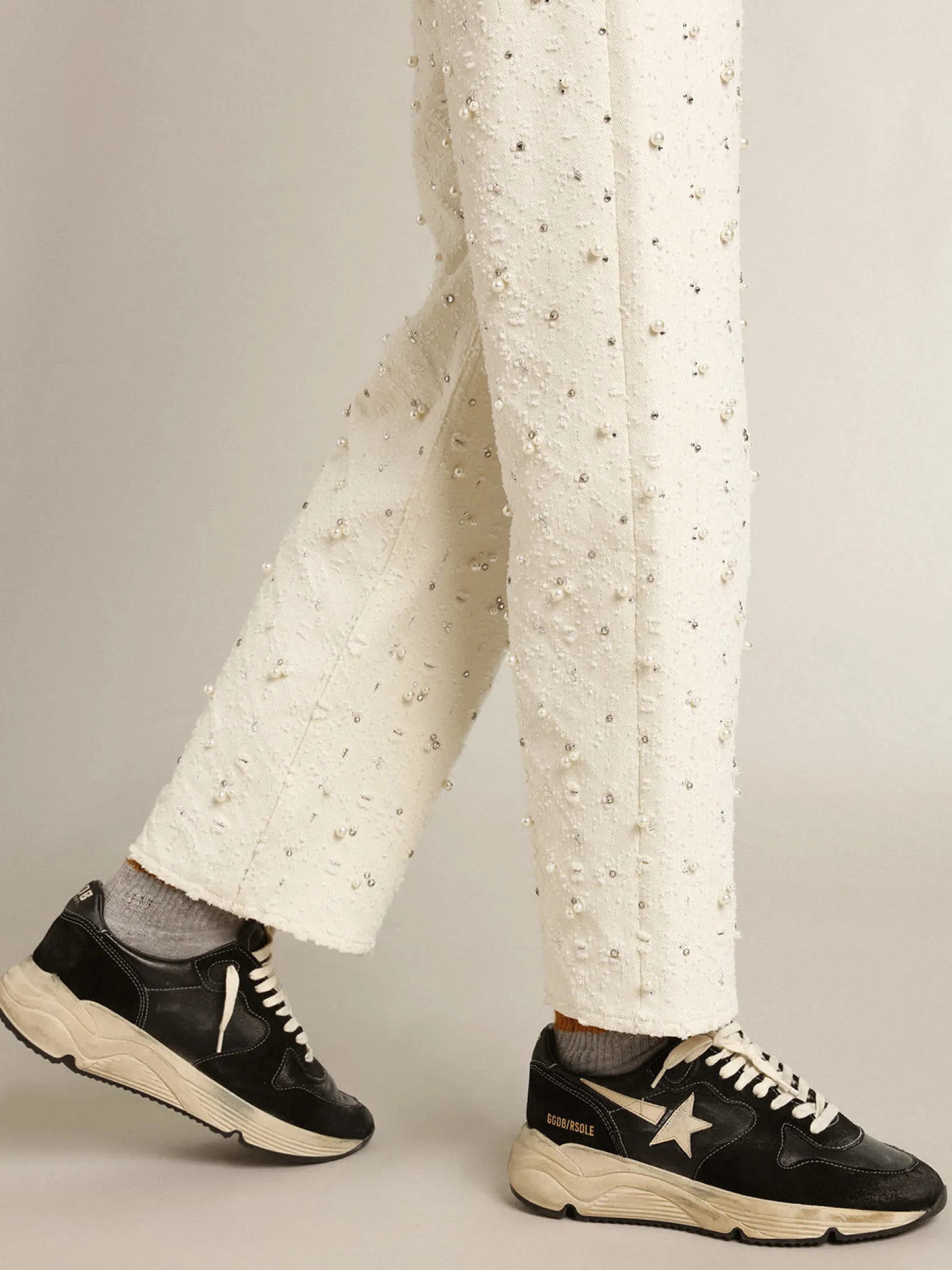 Flash Sale Golden Goose Running Sole feminino de napa e suede pretos Cabedal de napa e suede pretos