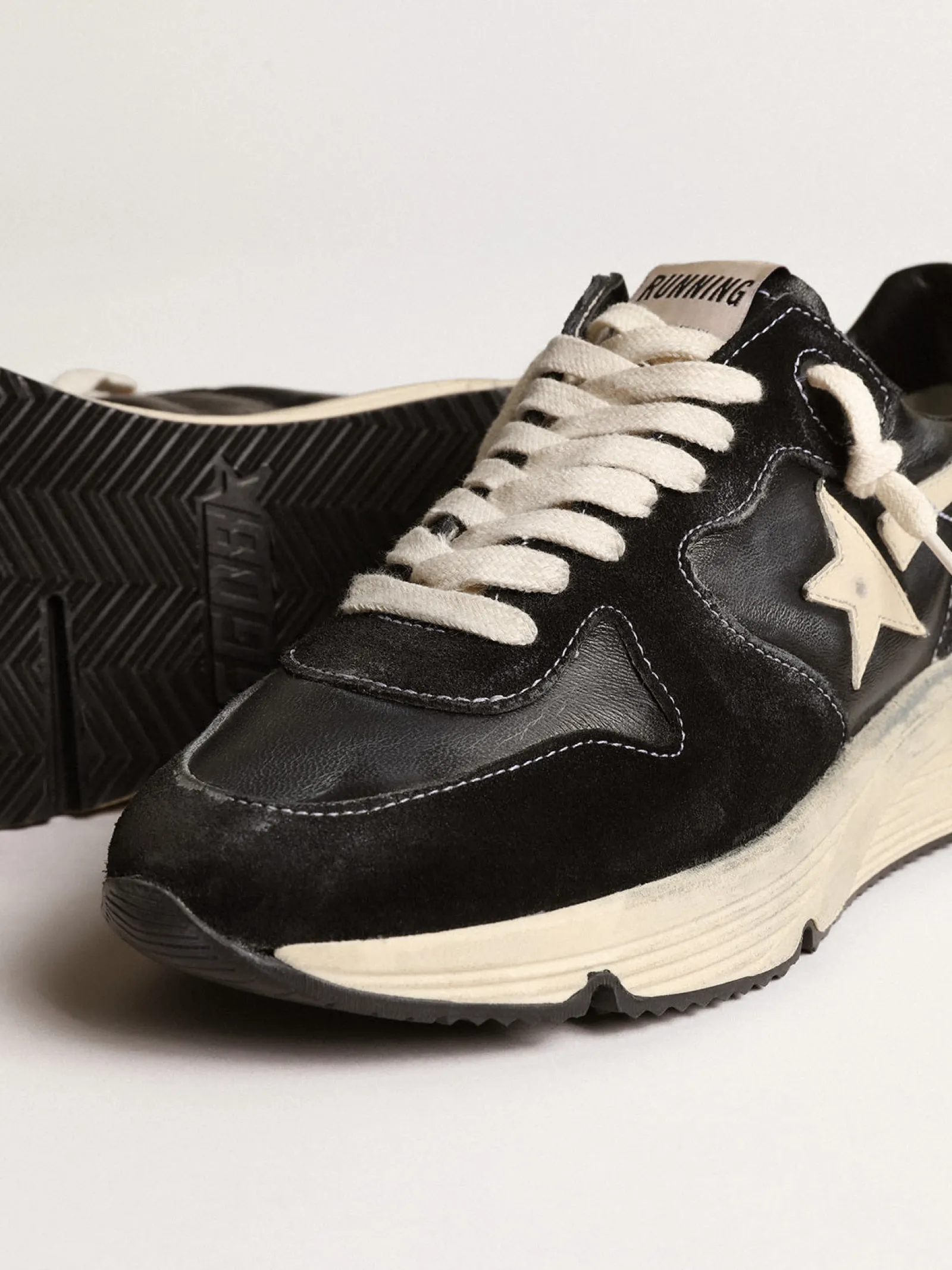 Flash Sale Golden Goose Running Sole feminino de napa e suede pretos Cabedal de napa e suede pretos