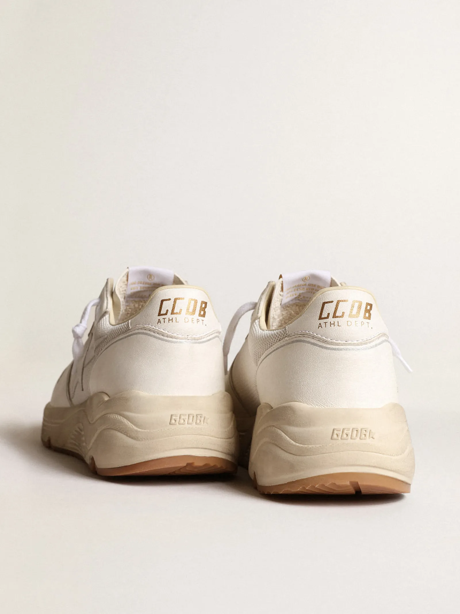 Sale Golden Goose Running Sole feminino em tela e napa branca Cabedal de tela branco óptico com inserções de napa tom sobre tom