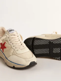 Cheap Golden Goose Running Sole Feminino LTD de náilon bege com estrela de couro vermelho Cabedal de náilon bege