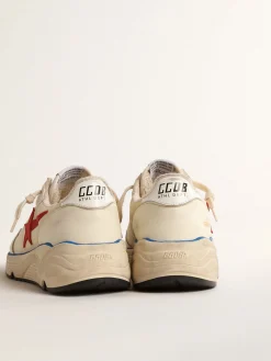 Cheap Golden Goose Running Sole Feminino LTD de náilon bege com estrela de couro vermelho Cabedal de náilon bege