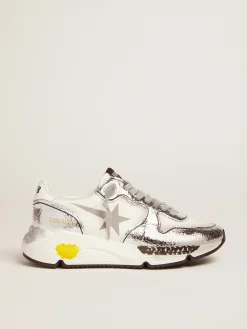 New Golden Goose Running Sole feminino prateado e branco Cabedal: 42% couro de cabra, 40% algodão, 13% náilon, 3% couro bovino, 2% elastano