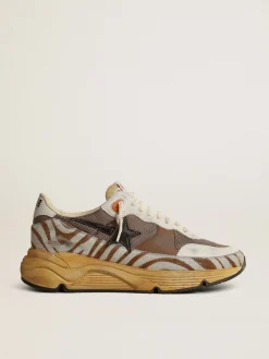 Clearance Golden Goose Running Sole LAB masculino de tecido marrom e couro cavalinho Cabedal em tecido marrom e cavalino zebrado branco e camelo