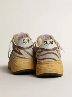 Clearance Golden Goose Running Sole LAB masculino de tecido marrom e couro cavalinho Cabedal em tecido marrom e cavalino zebrado branco e camelo