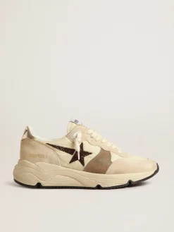 Flash Sale Golden Goose Running Sole LTD de náilon e suede creme com estrela de glitter Cabedal de náilon e suede na cor creme