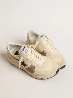 Flash Sale Golden Goose Running Sole LTD de náilon e suede creme com estrela de glitter Cabedal de náilon e suede na cor creme