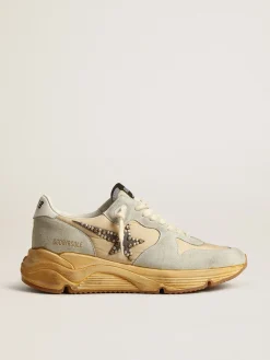 Sale Golden Goose Running Sole Masculino cor gelo com estrela de suede com tachas Cabedal de náilon cor creme