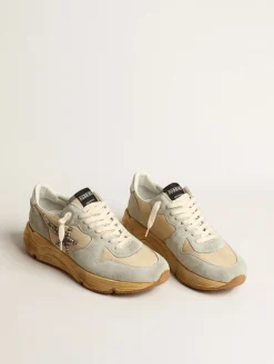 Sale Golden Goose Running Sole Masculino cor gelo com estrela de suede com tachas Cabedal de náilon cor creme