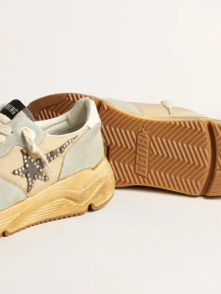 Sale Golden Goose Running Sole Masculino cor gelo com estrela de suede com tachas Cabedal de náilon cor creme