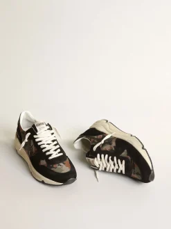 Best Sale Golden Goose Running Sole masculino de náilon ripstop com estampa camuflada Cabedal de náilon ripstop com estampa camuflada verde e bege