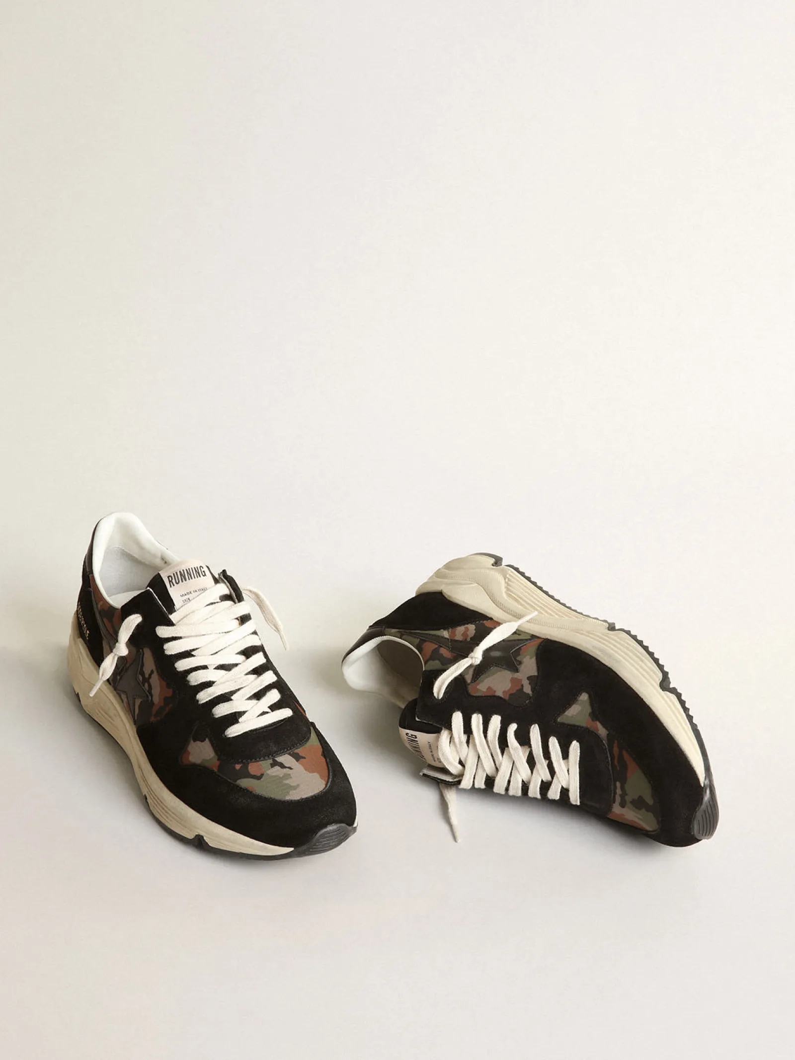 Best Sale Golden Goose Running Sole masculino de náilon ripstop com estampa camuflada Cabedal de náilon ripstop com estampa camuflada verde e bege