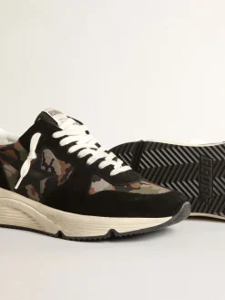 Best Sale Golden Goose Running Sole masculino de náilon ripstop com estampa camuflada Cabedal de náilon ripstop com estampa camuflada verde e bege