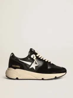 Best Sale Golden Goose Running Sole Masculino de napa e suede pretos com estrela branca Cabedal de napa e suede pretos
