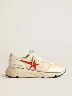 Sale Golden Goose Running Sole Masculino LTD de náilon bege com estrela de couro vermelho Cabedal de náilon bege