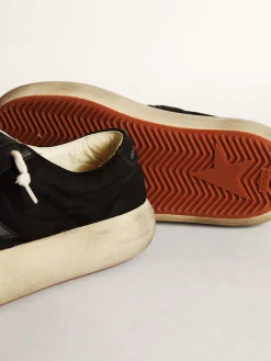 Online Golden Goose Sapato Space-Star de náilon preto com estrela e talão de couro preto Cabedal de náilon preto
