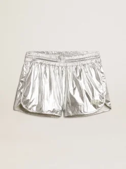 Best Sale Golden Goose Short de corrida feminino de tecido prateado Cor: prateado