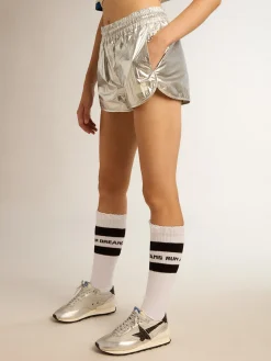Best Sale Golden Goose Short de corrida feminino de tecido prateado Cor: prateado