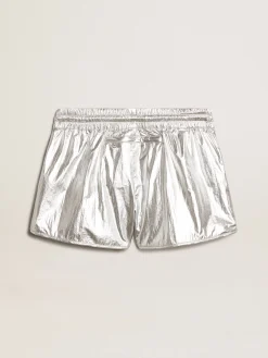 Best Sale Golden Goose Short de corrida feminino de tecido prateado Cor: prateado