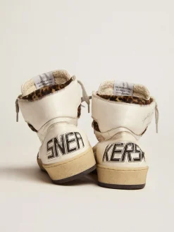 Online Golden Goose Sky-Star com assinatura na altura do tornozelo e inserções de couro cavalinho leopardo Cor: branco
