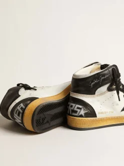 Shop Golden Goose Sky-Star de napa branca com estrela de couro preto Cabedal de napa branca