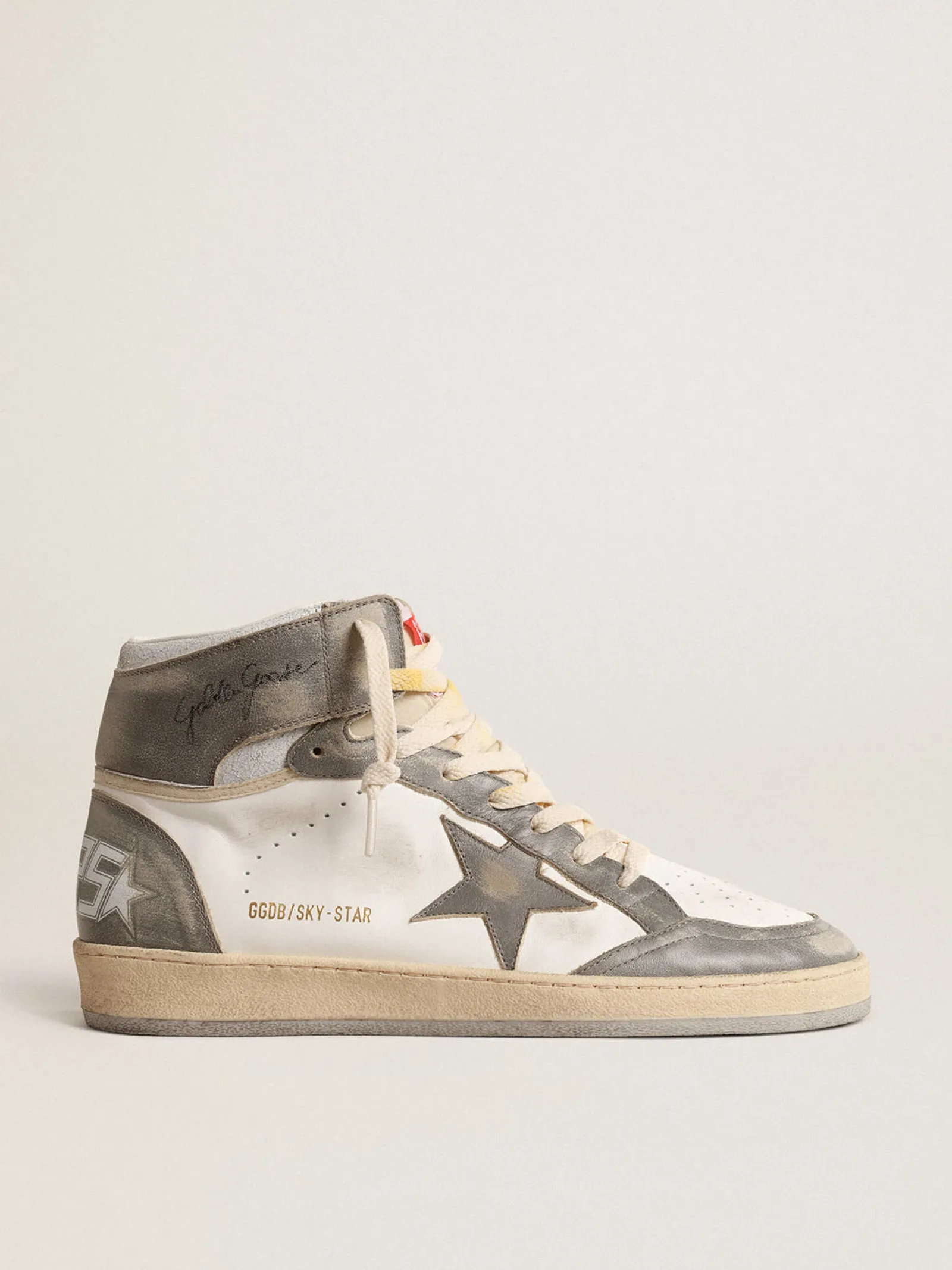 Cheap Golden Goose Sky-Star de napa branca com inserções de couro cinza efeito délavé Cabedal de napa branca