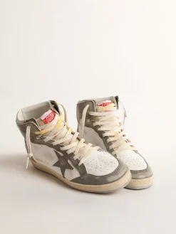 Cheap Golden Goose Sky-Star de napa branca com inserções de couro cinza efeito délavé Cabedal de napa branca