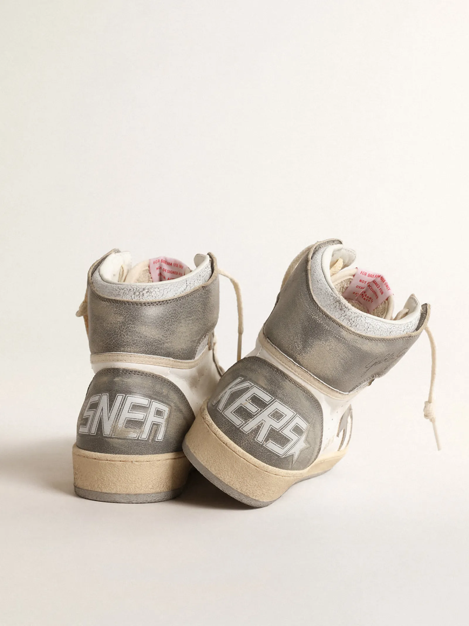 Cheap Golden Goose Sky-Star de napa branca com inserções de couro cinza efeito délavé Cabedal de napa branca