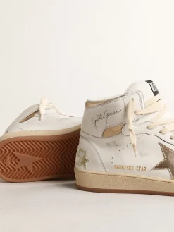 Best Golden Goose Sky-Star de napa branca com estrela e talão de couro metálico dourado Cabedal de napa branca