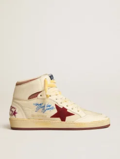 Sale Golden Goose Sky-Star de náilon e napa bege com estrela de suede cor de romã Cabedal de náilon e napa bege