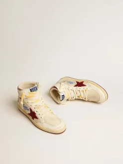 Sale Golden Goose Sky-Star de náilon e napa bege com estrela de suede cor de romã Cabedal de náilon e napa bege