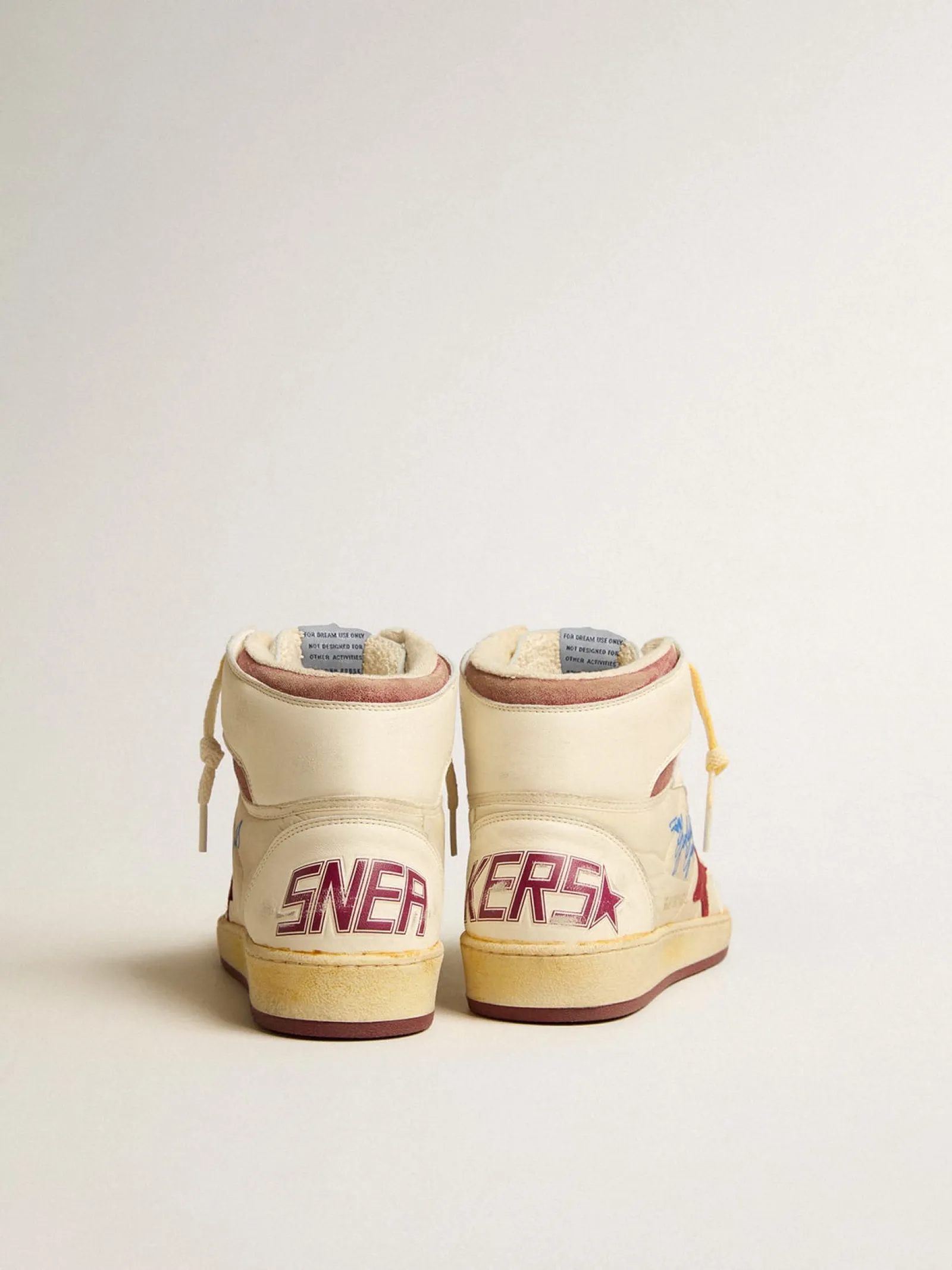 Sale Golden Goose Sky-Star de náilon e napa bege com estrela de suede cor de romã Cabedal de náilon e napa bege