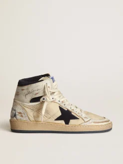 Cheap Golden Goose Sky-Star feminino de náilon cor creme e couro branco Cabedal de náilon cor creme com inserções de couro branco