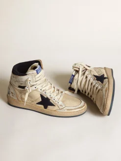 Cheap Golden Goose Sky-Star feminino de náilon cor creme e couro branco Cabedal de náilon cor creme com inserções de couro branco