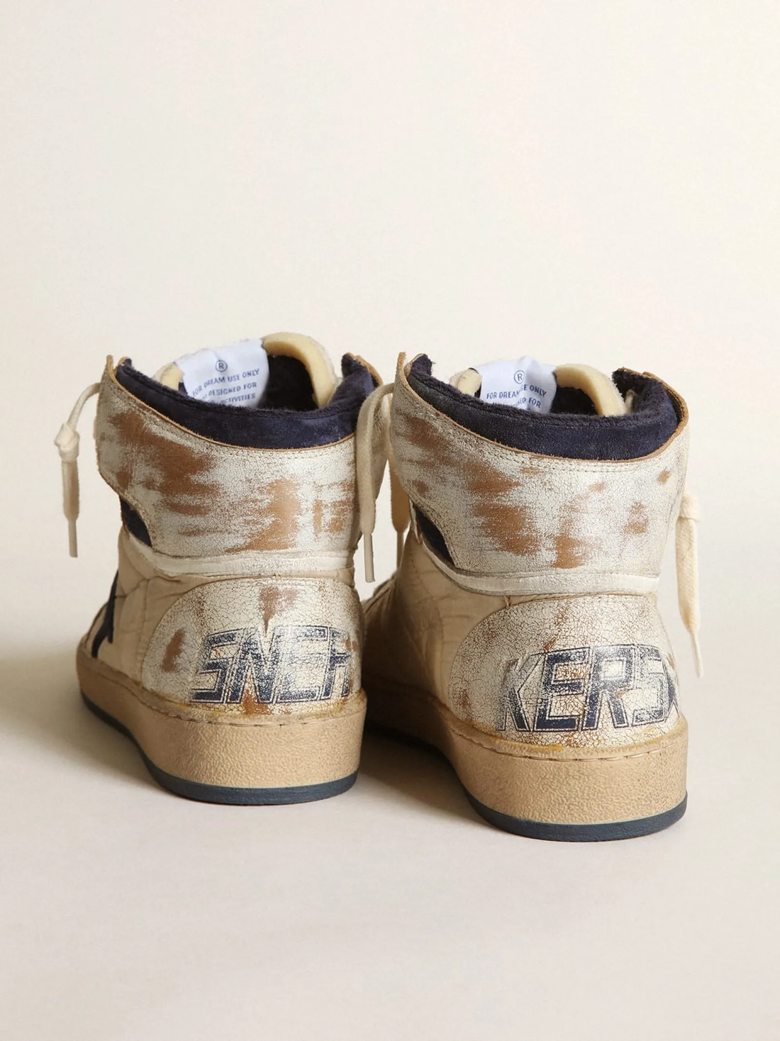 Cheap Golden Goose Sky-Star feminino de náilon cor creme e couro branco Cabedal de náilon cor creme com inserções de couro branco