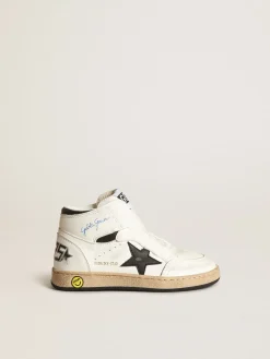 Discount Golden Goose Sky-Star Junior de napa branca com estrela de couro preto Cabedal de napa branca