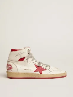 Online Golden Goose Sky-Star masculino com assinatura no tornozelo e inserções vermelhas Cor: branco