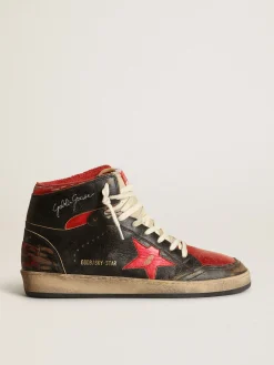 Flash Sale Golden Goose Sky-Star masculino de couro preto brilhante com estrela vermelha Cor: preto