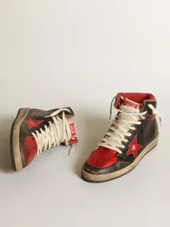 Flash Sale Golden Goose Sky-Star masculino de couro preto brilhante com estrela vermelha Cor: preto