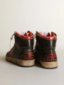Flash Sale Golden Goose Sky-Star masculino de couro preto brilhante com estrela vermelha Cor: preto