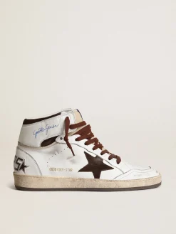 Best Sale Golden Goose Sky-Star Masculino de napa branca com estrela de suede chocolate Cabedal de napa branca