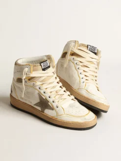 Store Golden Goose Sky-Star Masculino de napa branca com estrela de suede havana-rosado Cabedal de napa branca de efeito amarelado