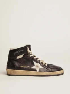 New Golden Goose Sky-Star masculino de napa preta com estrela branca Cabedal de napa preta