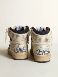 Cheap Golden Goose Sky-Star masculino de nylon e couro cor creme e estrela de suede azul Cabedal de náilon cor creme com inserções de couro branco
