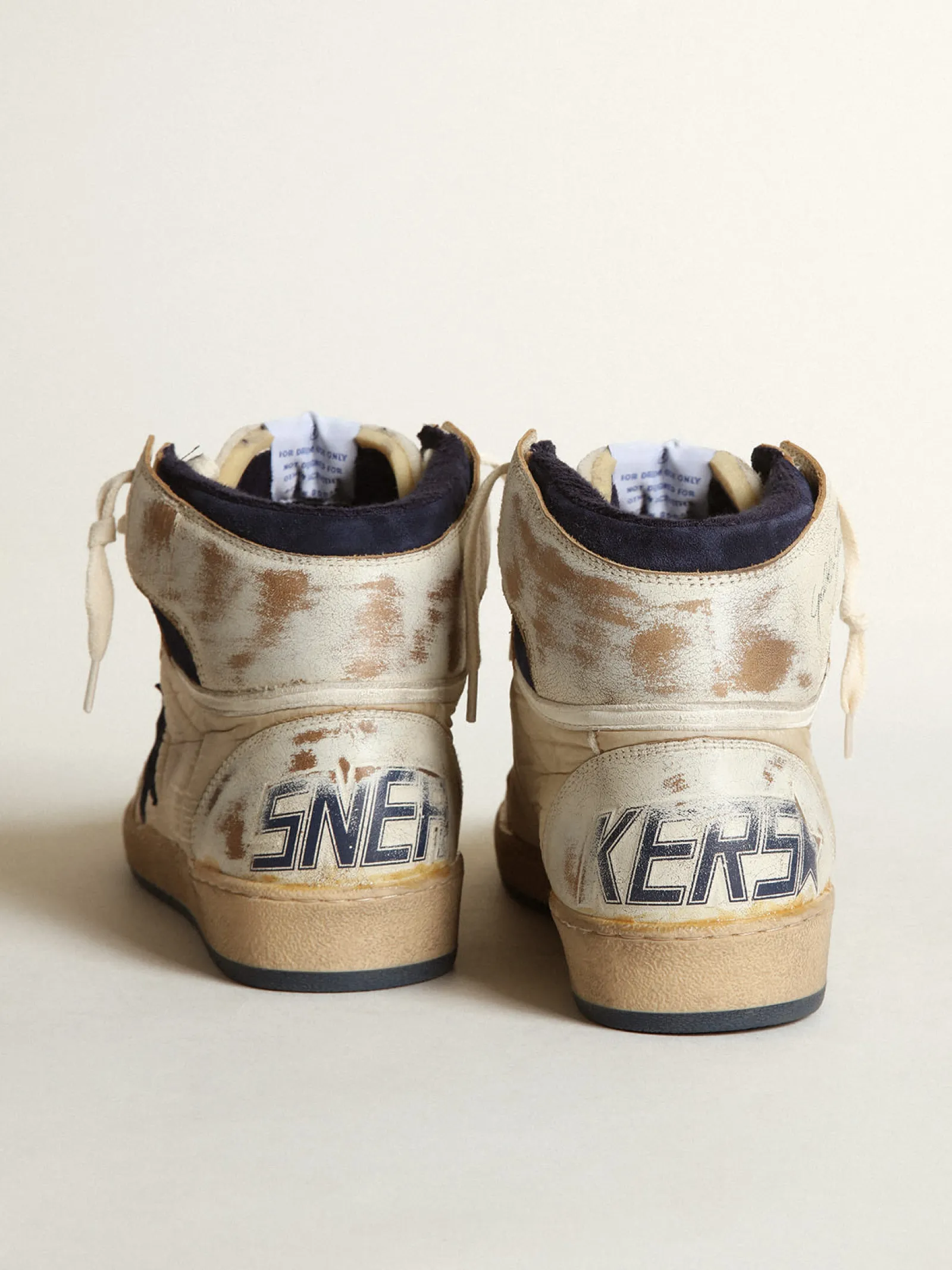 Cheap Golden Goose Sky-Star masculino de nylon e couro cor creme e estrela de suede azul Cabedal de náilon cor creme com inserções de couro branco