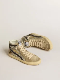 Sale Golden Goose Slide de glitter platinado com estrela de cavalinho leopardo e lista preta Cabedal de glitter platinado