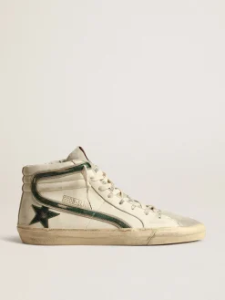 Clearance Golden Goose Slide de napa bege com estrela e lista de couro metálico verde Cabedal de napa bege