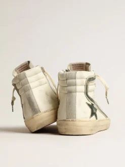 Clearance Golden Goose Slide de napa bege com estrela e lista de couro metálico verde Cabedal de napa bege